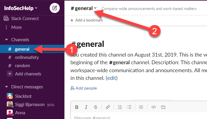 Screenshot of slack #general channel