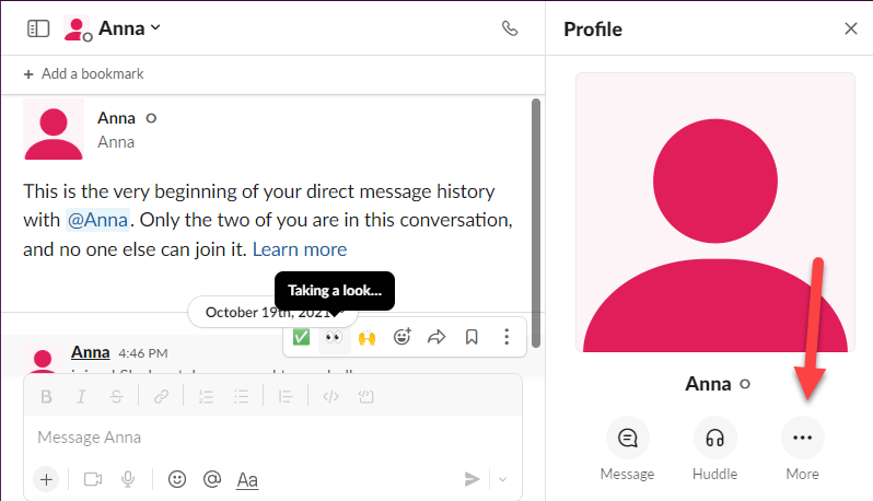 screenshot of slack with profile sidebar